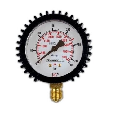 Manometras ⌀ 63 mm, skirtas TURBO azoto baliono reguliatoriui 315 bar 1/4″RH