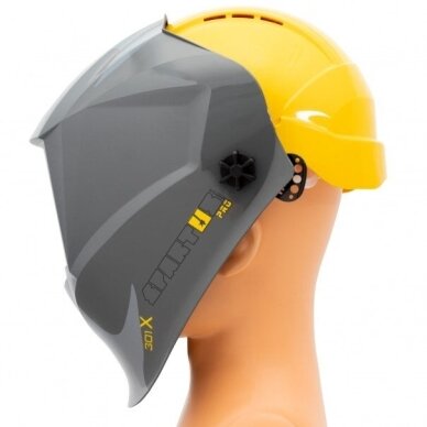 Suvirinimo skydelis SPARTUS Pro 301X (pilka) su apsauginiu šalmu ir adapteriu Suvirinimo skydelis SPARTUS Pro 301X (pilka) su apsauginiu šalmu ir adapteriu