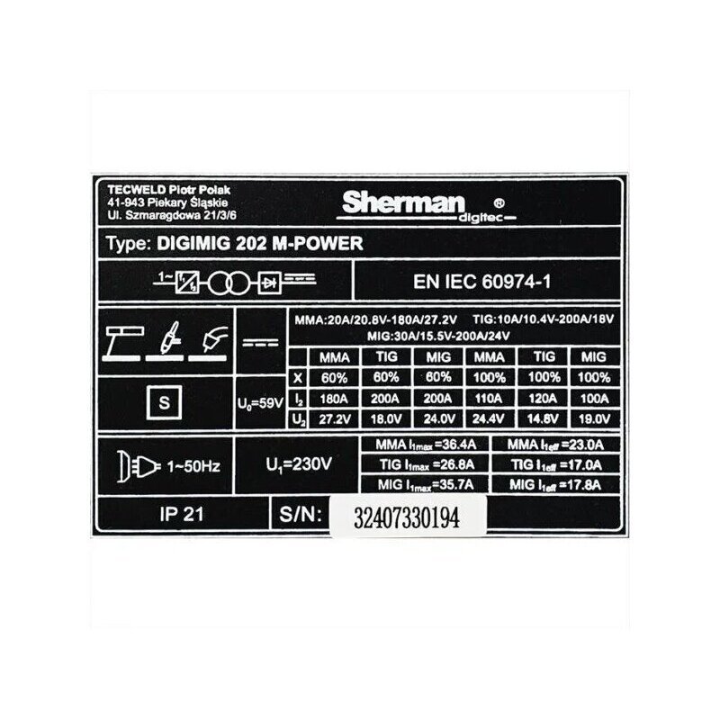 Suvirinimo pusautomatis Sherman DIGIMIG 202 M-POWER 10
